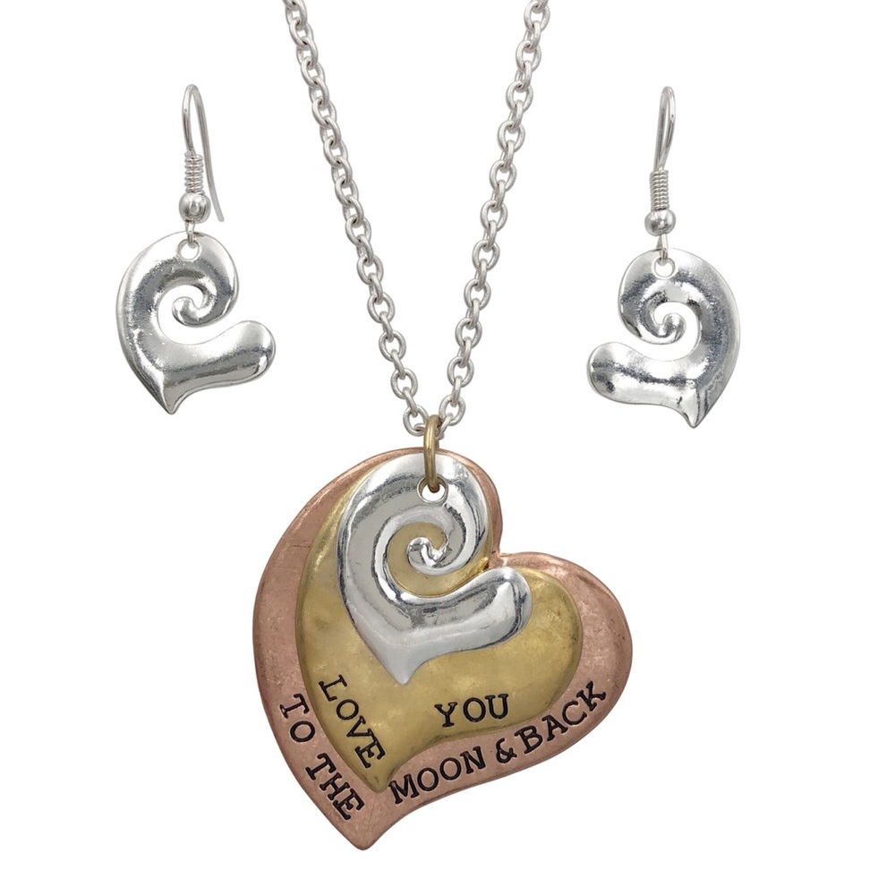 Love You To The Moon & Back Necklace Earrings Set